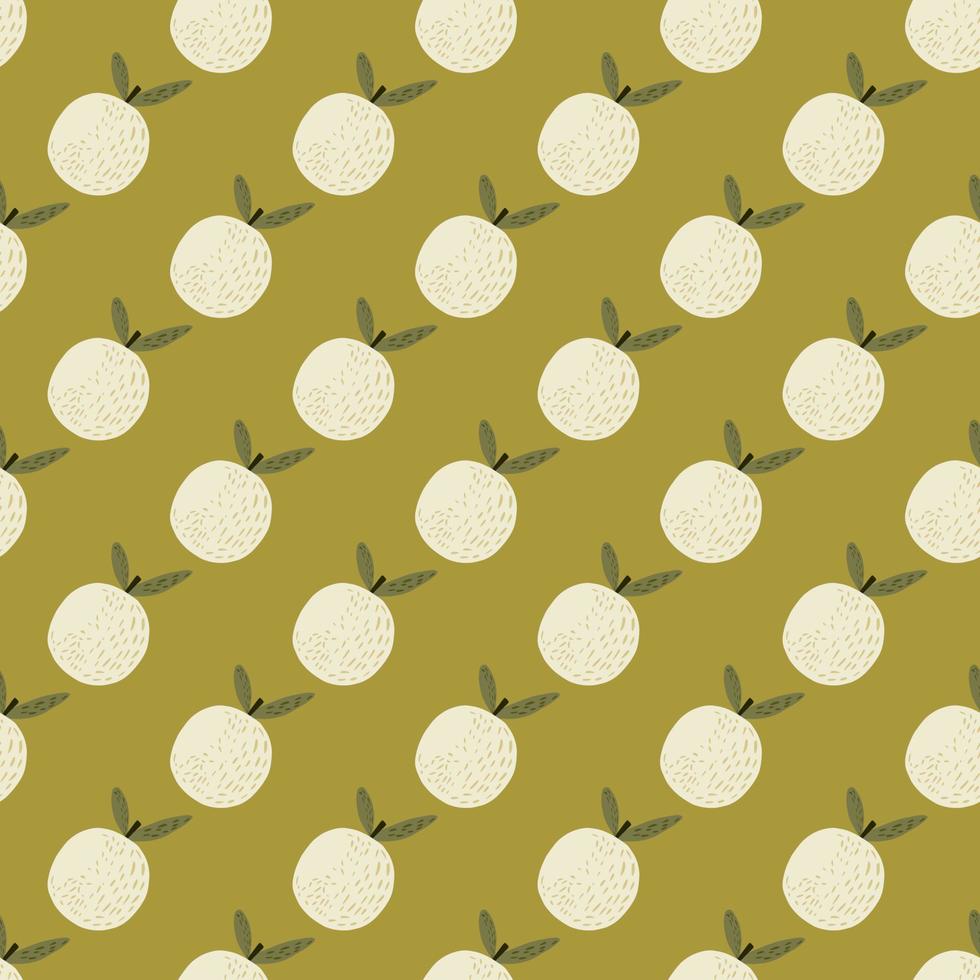 patrón decorativo sin costuras con estampado de siluetas mandarinas claras. fondo verde oliva. vector