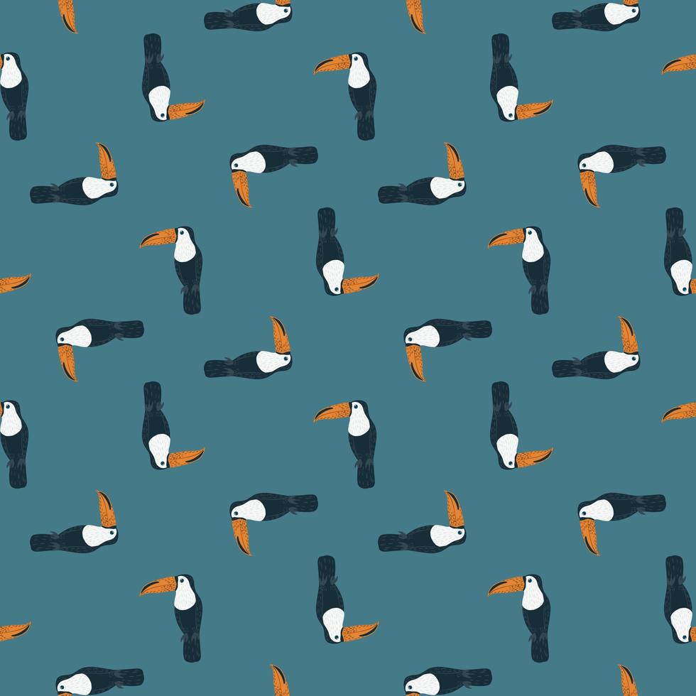 Geometric exotic seamless pattern with zoo toucan bird silhouettes. Blue pale background. Animal print. vector