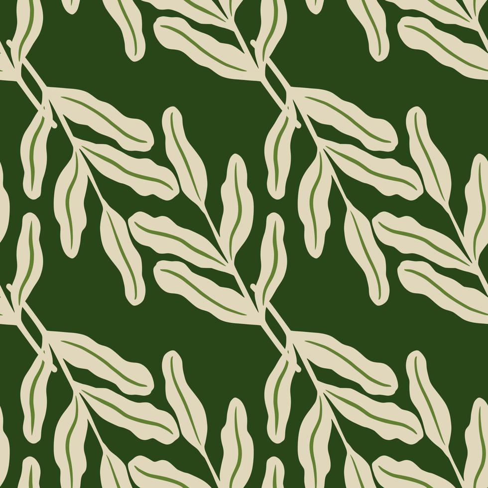 Nature seamless pattern with light foliage silhouettes ornament. Green background. Botanic backdrop. vector