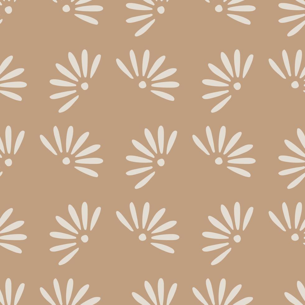 Blossom ornament seamless pattern with doodle chamomile flowers ornament. Beige background. vector