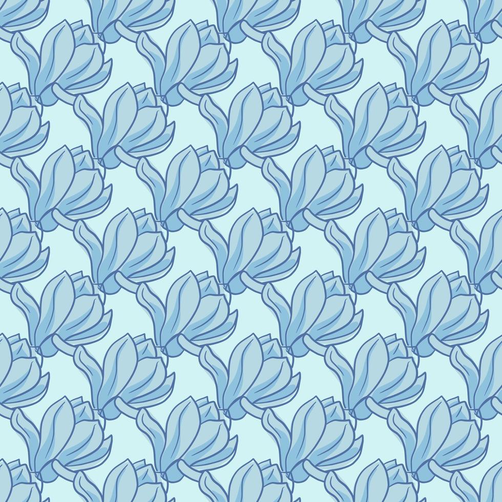 Decorative nature seamless pattern in blue tones with magnolia flowers elements. vector