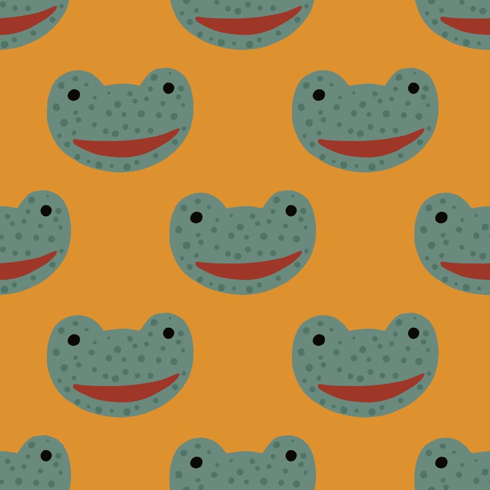 Frog pattern seamless in freehand style. Head predator on colorful background. Vector illustration for textile.