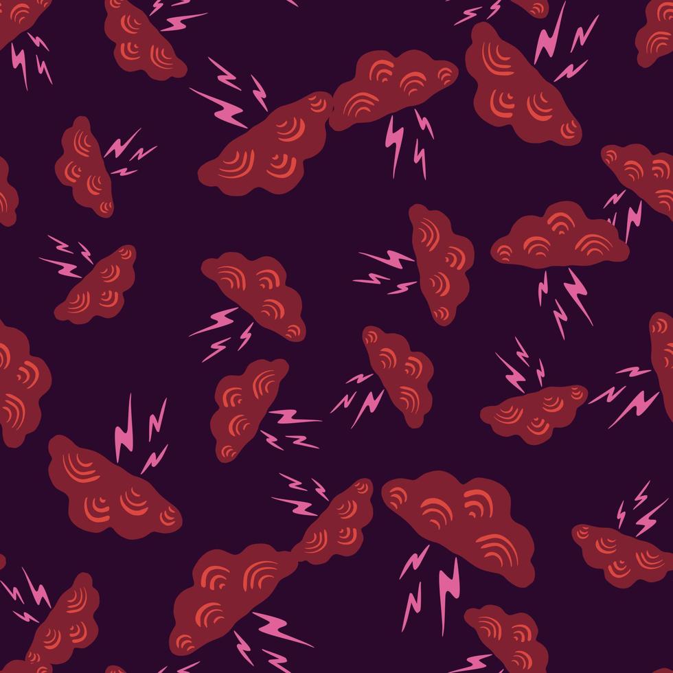 Clouds with lightning of seamless pattern. Cute hand drawn background. vector