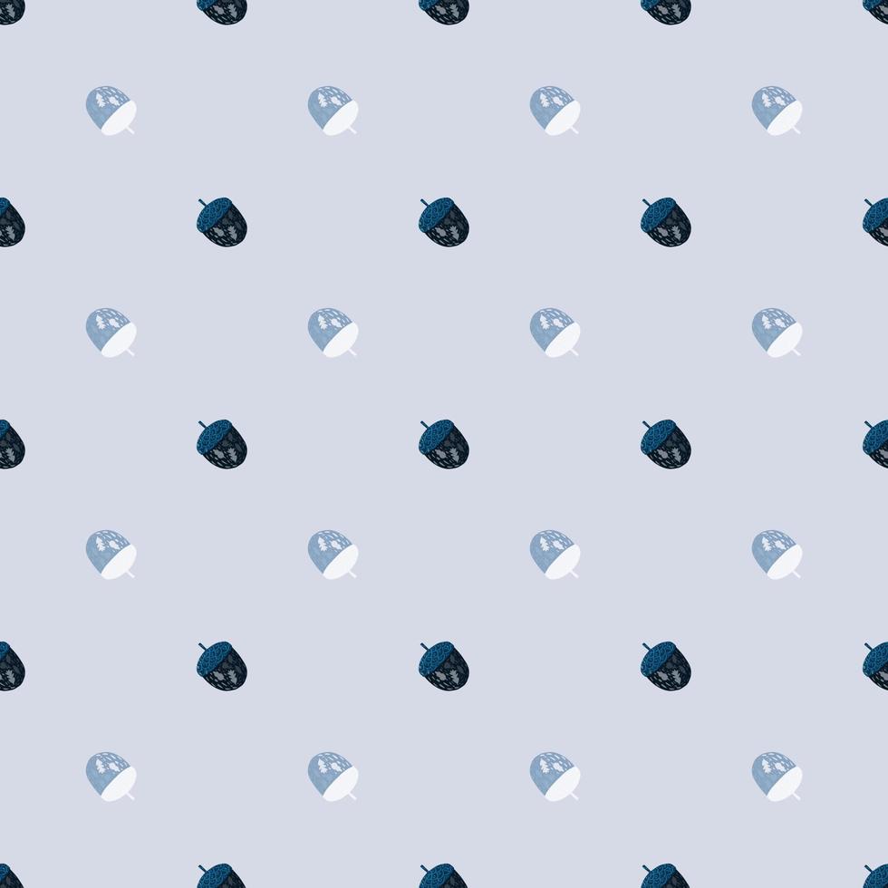 Abstract botanical seamless pattern with little hand drawn acorn shapes. Light pastel blue background. vector