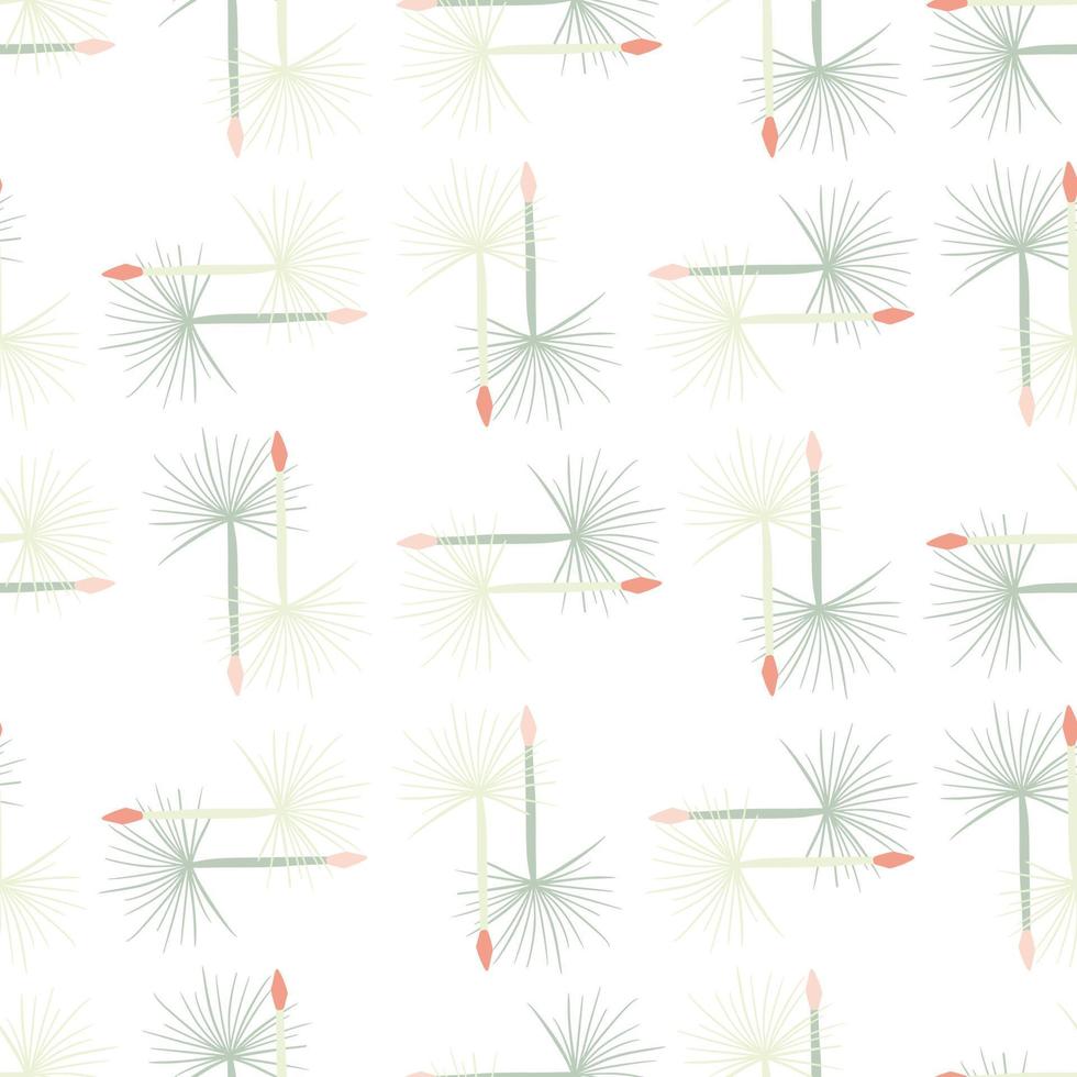 Hand drawn seamless doodle pattern with blue colored dandelion shapes. White background. vector