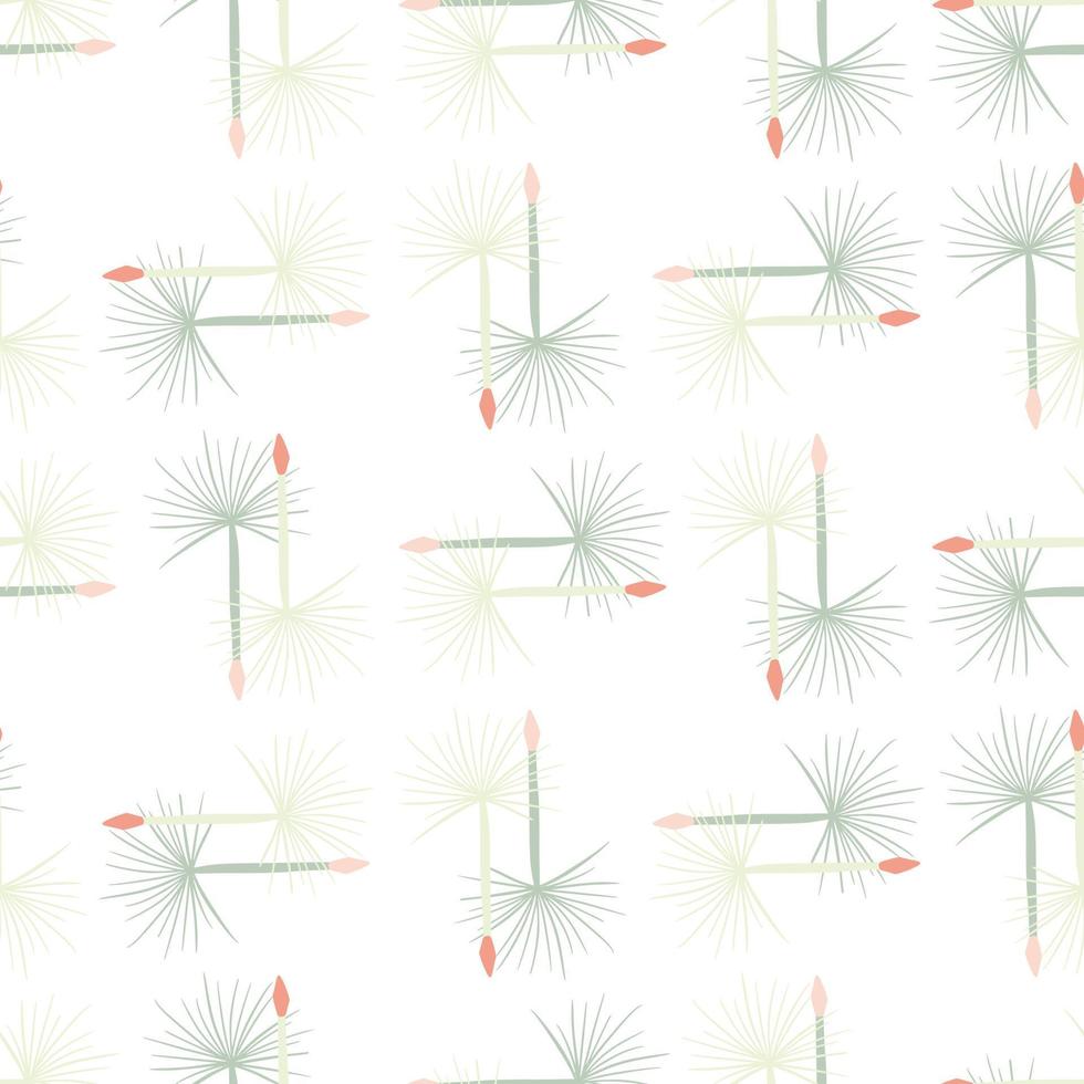 Hand drawn seamless doodle pattern with blue colored dandelion shapes. White background. vector