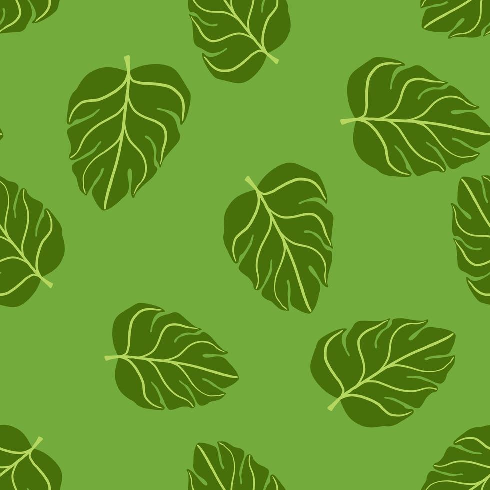 Random nature jungle seamless pattern with doodle monstera leaves ornament. Abstract tropic print. vector