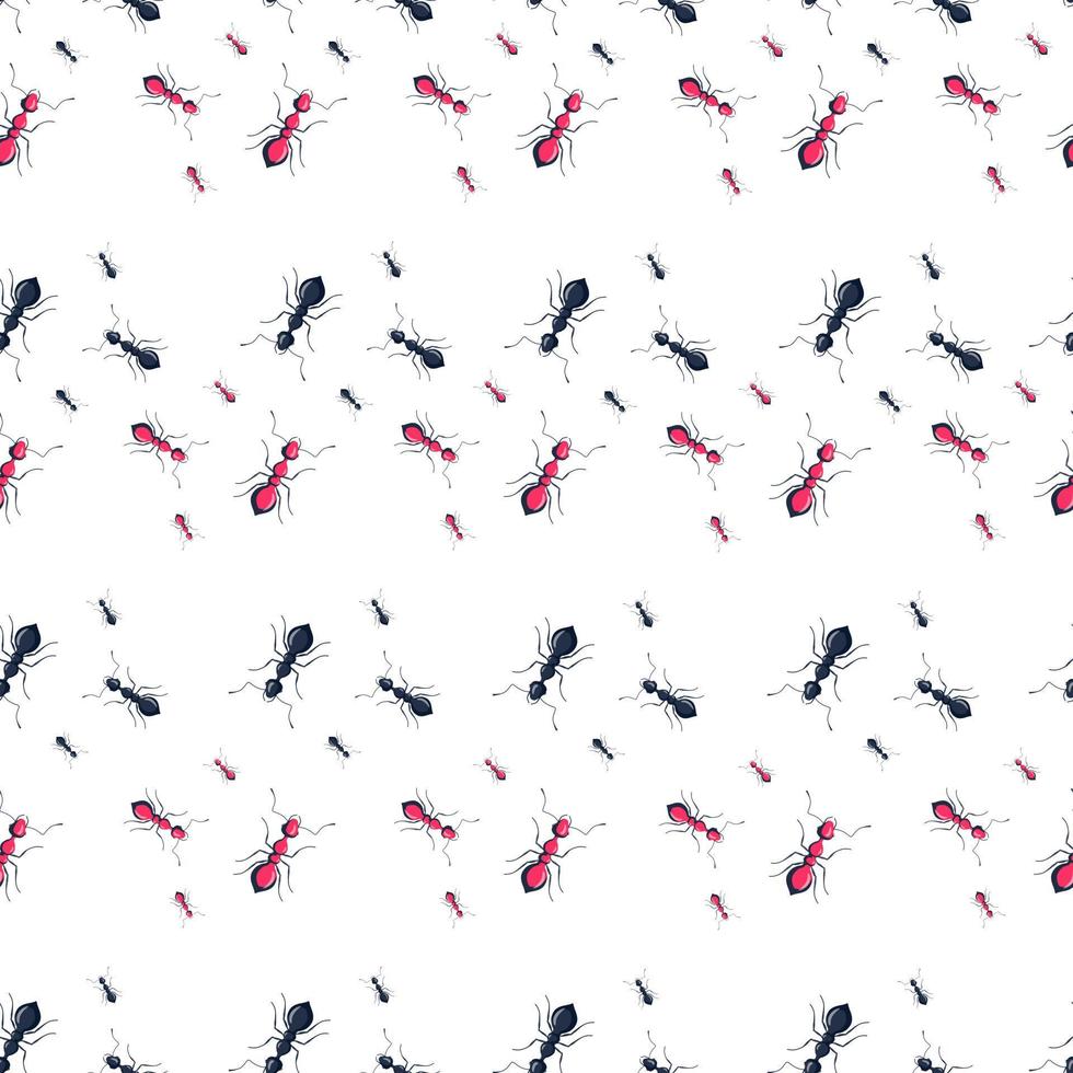 Ants seamless pattern. Insects on colorful background. Vector illustration for textile