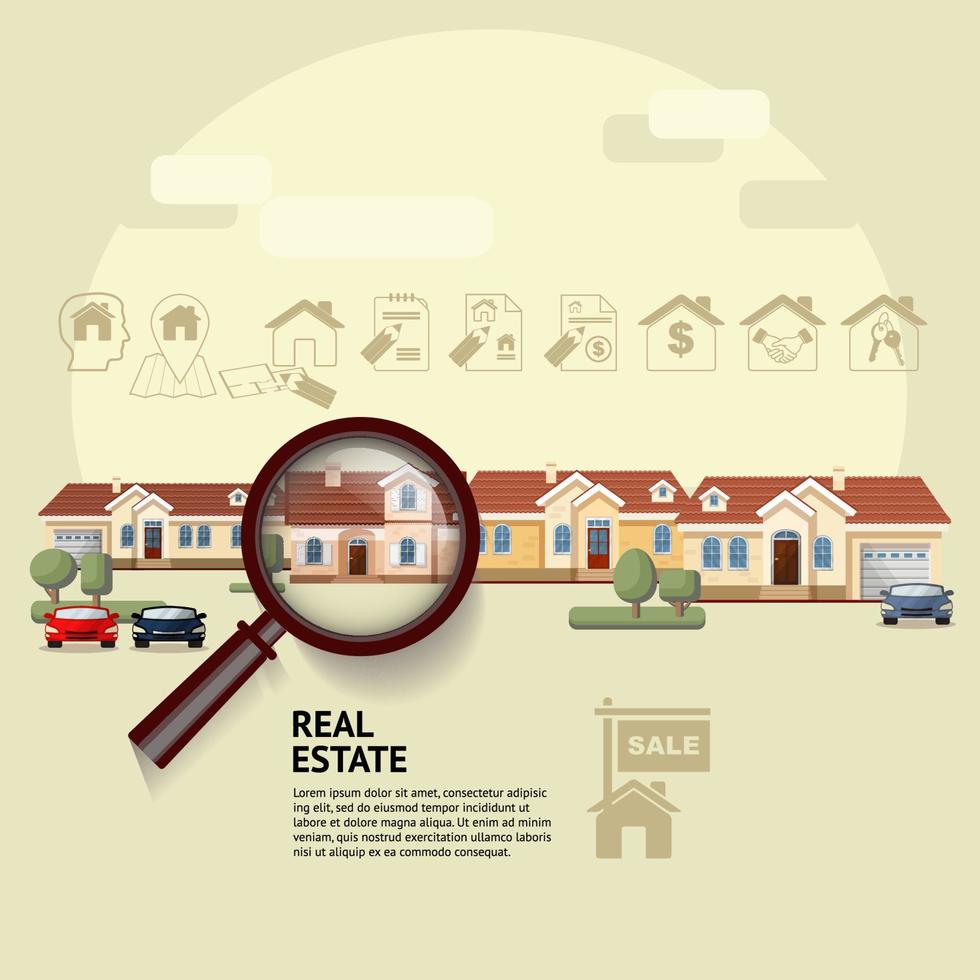 House Under Magnifying Glass. Vector Illustration of Real Estate.