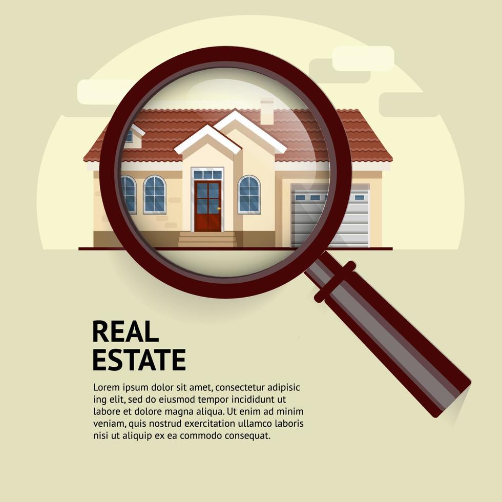 House Under Magnifying Glass. Vector Illustration of Real Estate.