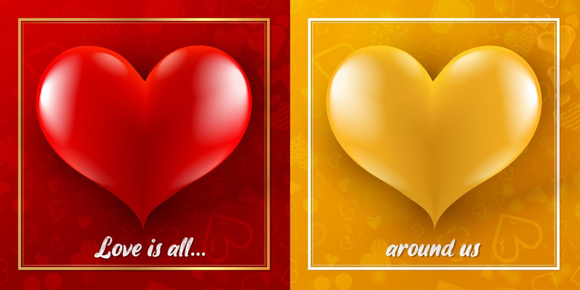 forma de corazón realista en colores oro rojo y amarillo para el día de san valentín vector