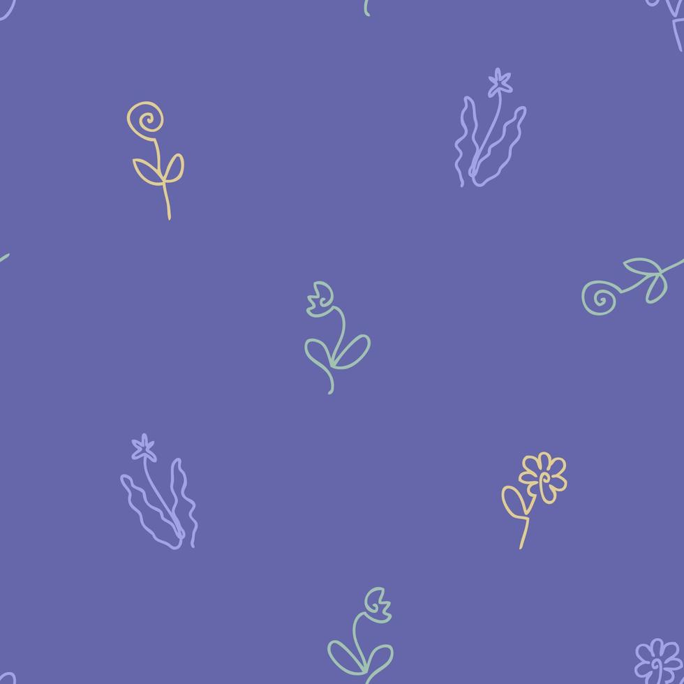 Single line drawn flowers seamless pattern. vector