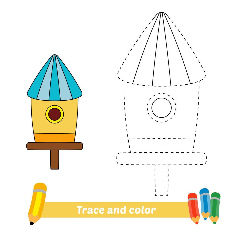 Trace and color for kids, bird house vector 5690906 Vector Art at Vecteezy
