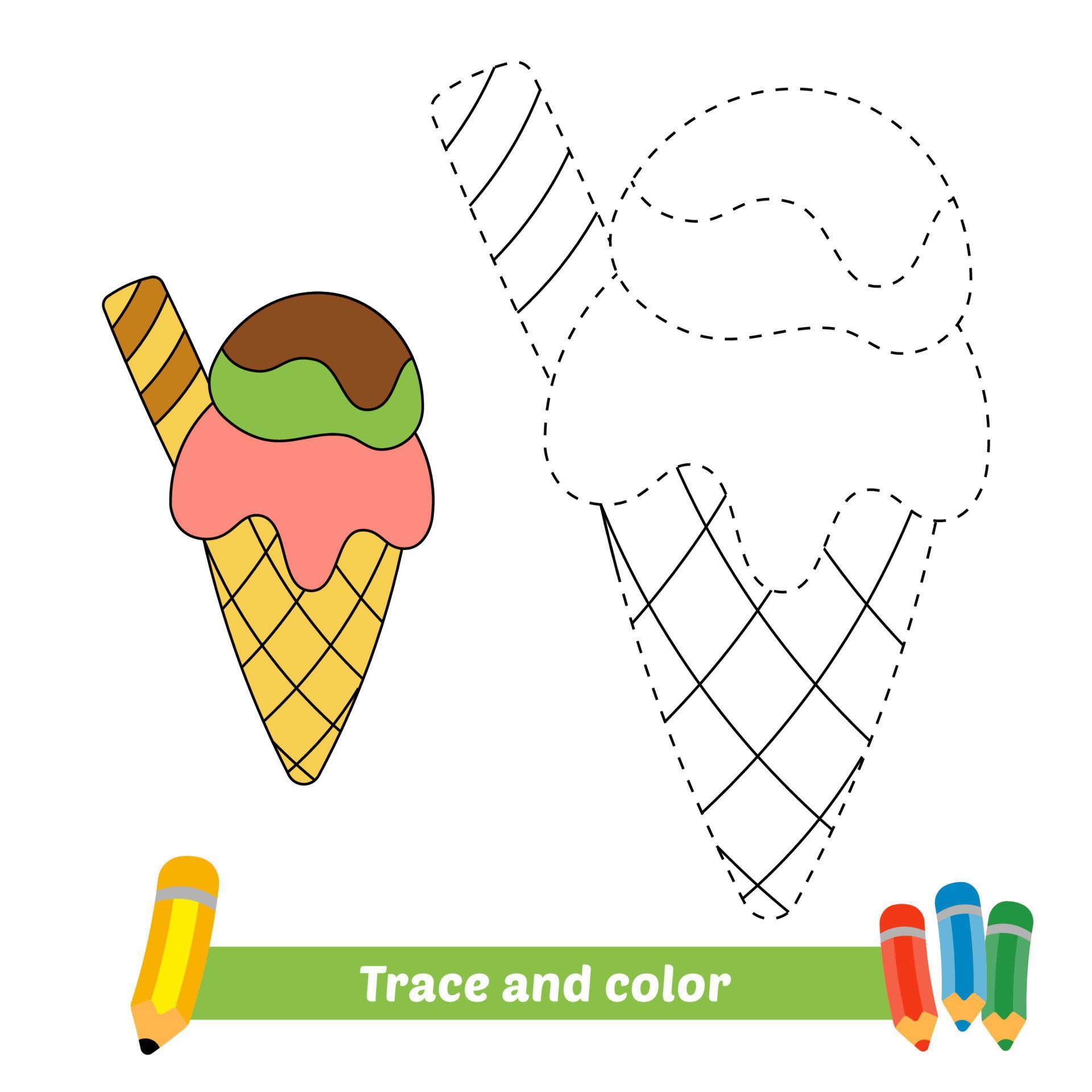 Trace and color for kids, ice cream vector 5690938 Vector Art at Vecteezy