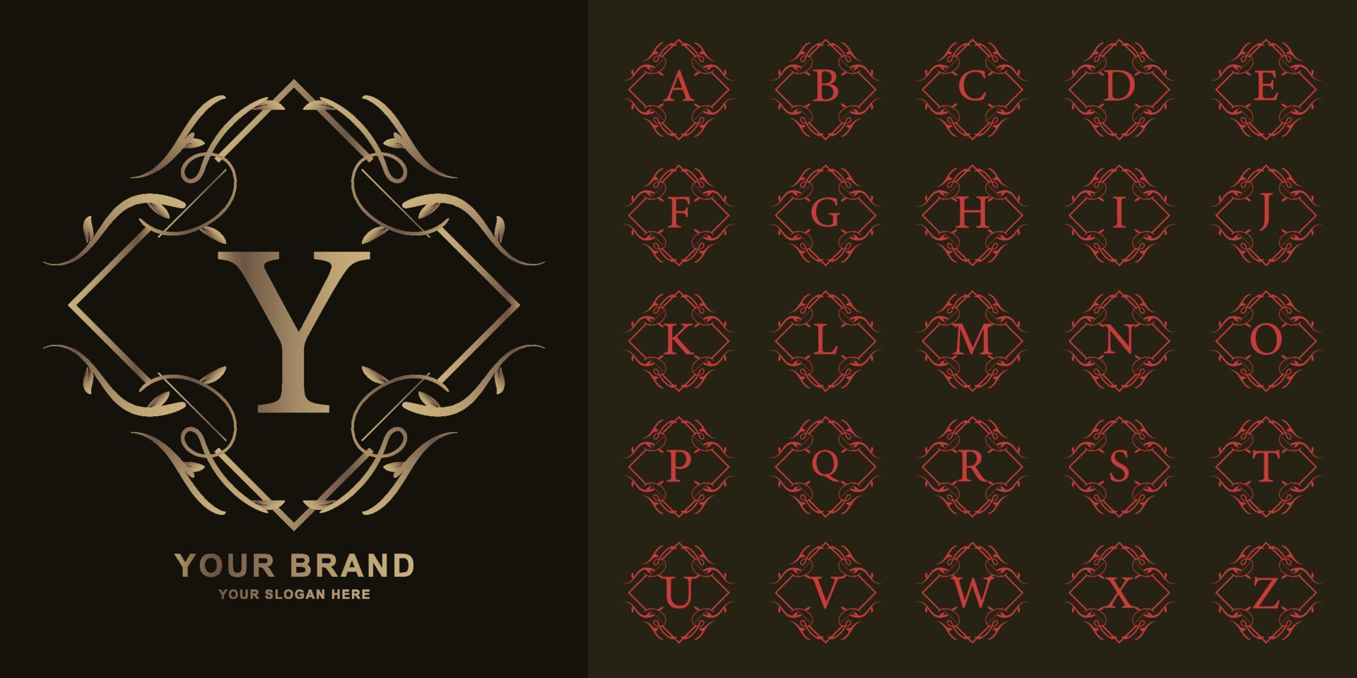Letter Y or collection initial alphabet with luxury ornament floral frame golden logo template. vector