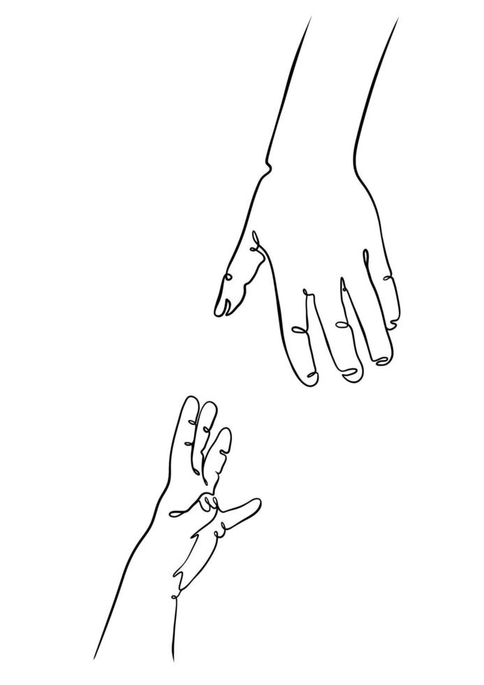 two hands reaching out one line vector illustration