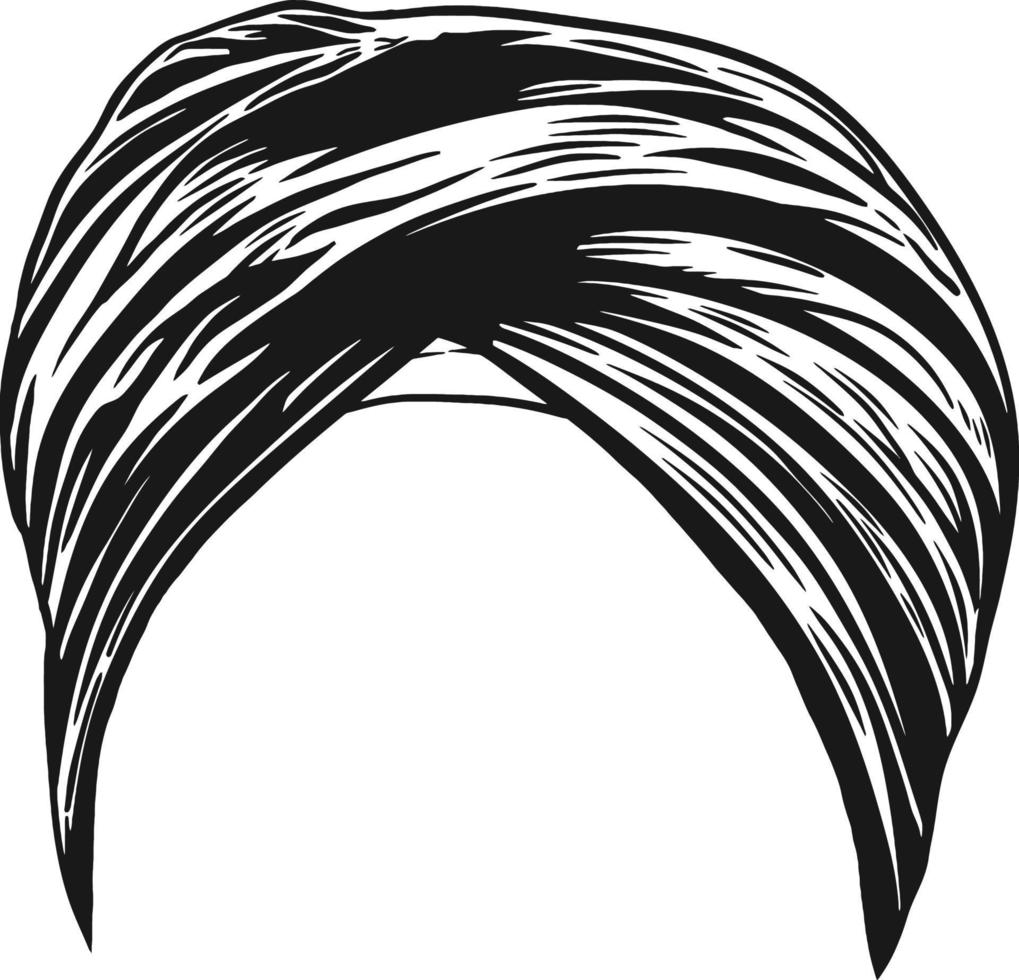 Indian male turban black and white vector illustration