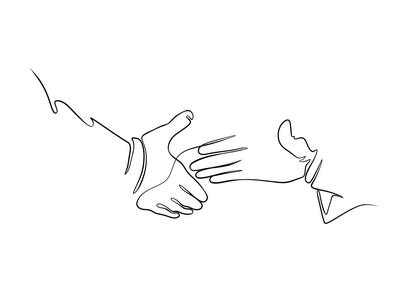 dos manos se acercan para estrechar la mano para cooperar, una línea de ilustración vectorial de línea contagiosa vector