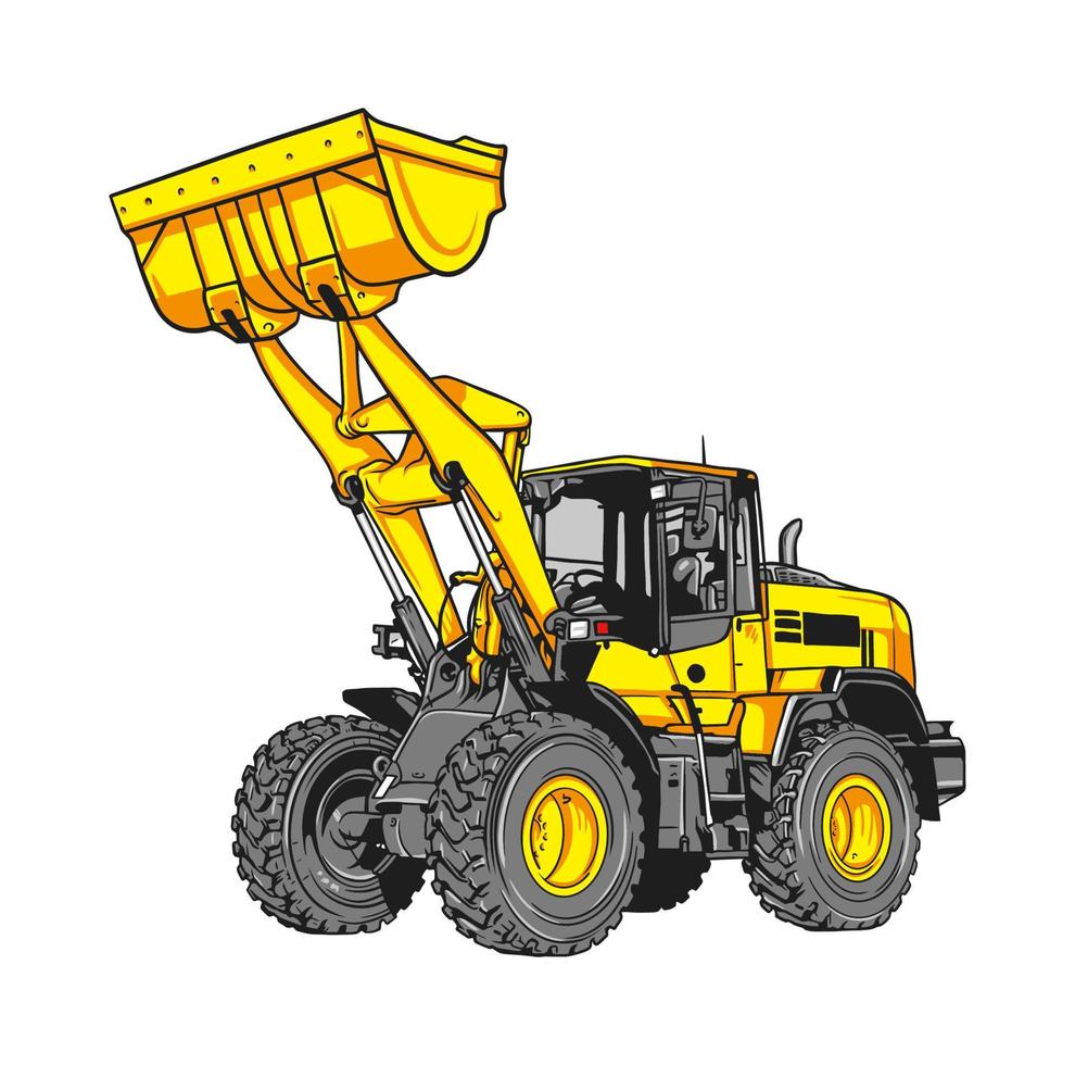 Big yellow Excavator at work vector clip art