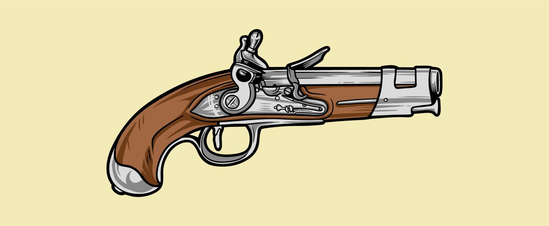 A fine antique percussion pistol with carved wood forend vector clip art