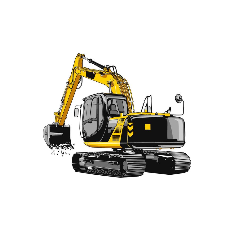 Heavy construction equipment. Yellow excavator vector cartoon illustration  5691194 Vector Art at Vecteezy