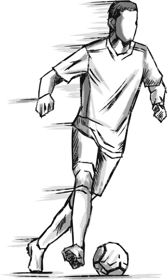 Black and white soccer player hand drawn vector illustration