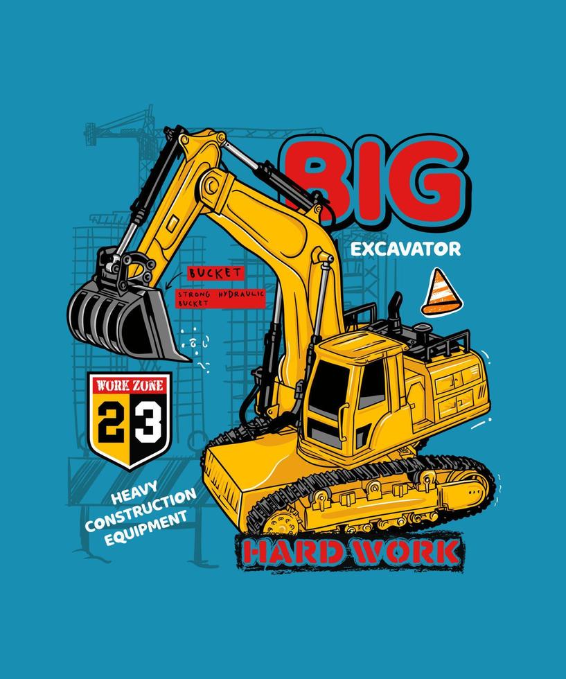 Excavator Construction Heavy Machine Industry Vector Illustration