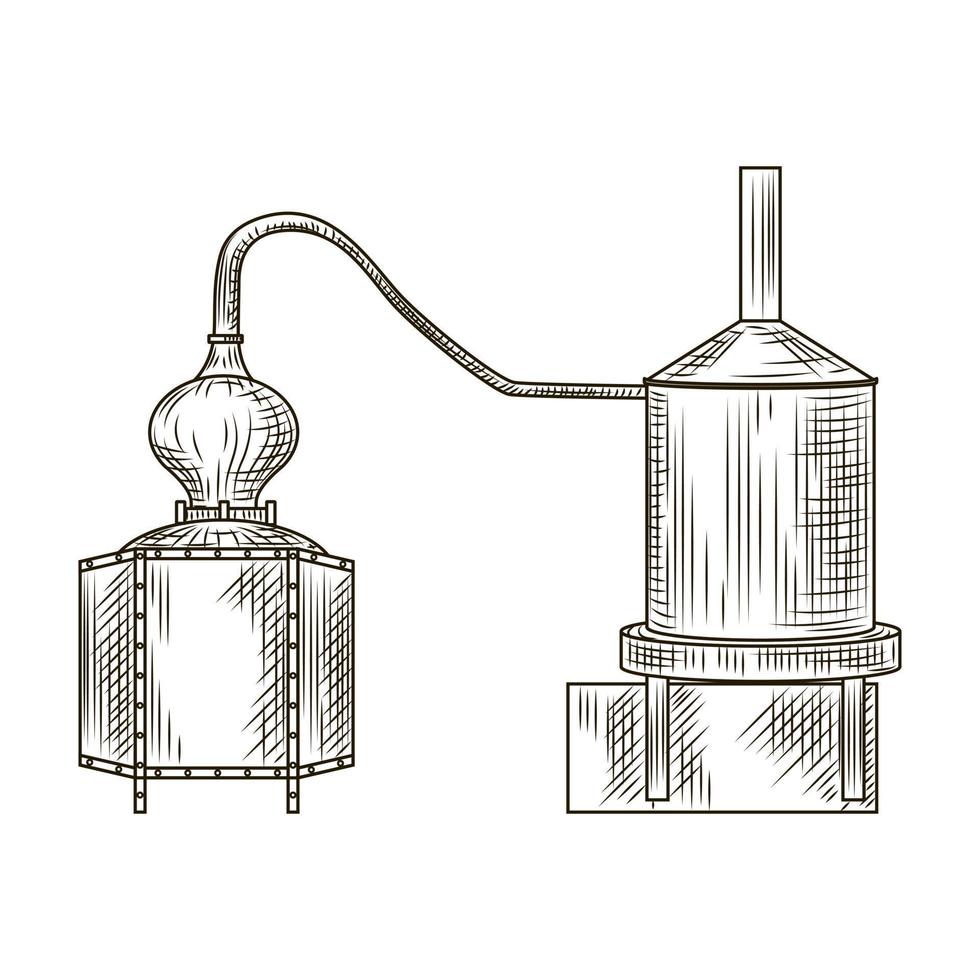Alembic pisco engraved style isolated on white background. Vintage sketch black outline close up. vector