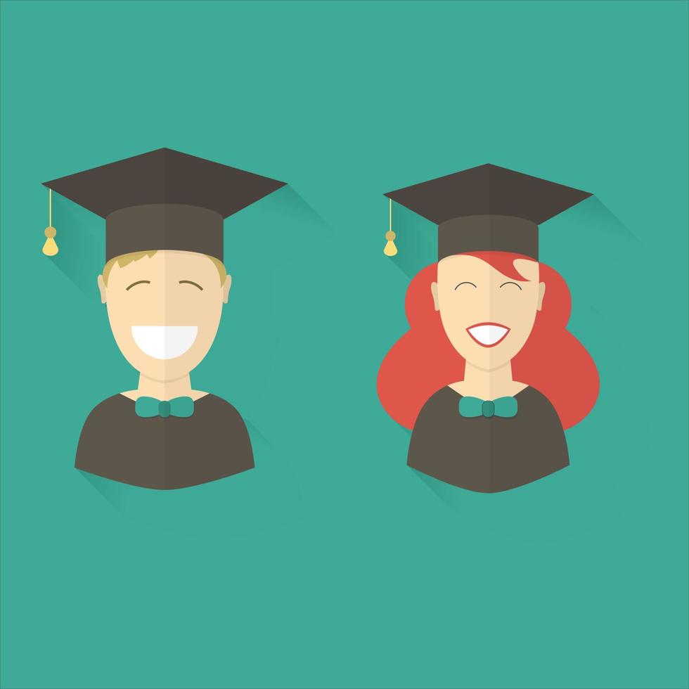 feliz graduación hombre y mujer educación iconos vector