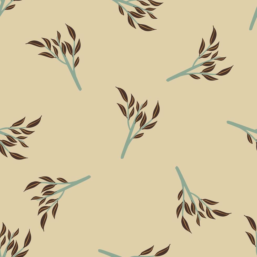 Minimalistic seamless pattern with brown leaves branches print. Doodle botanic design with random print. vector