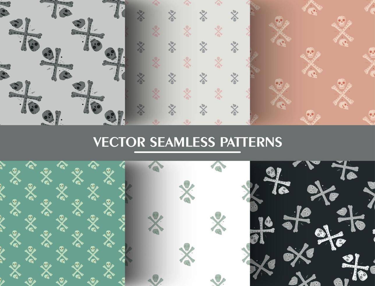 Set of seamless pattern with skulls and bones. Horror ornament collection. vector