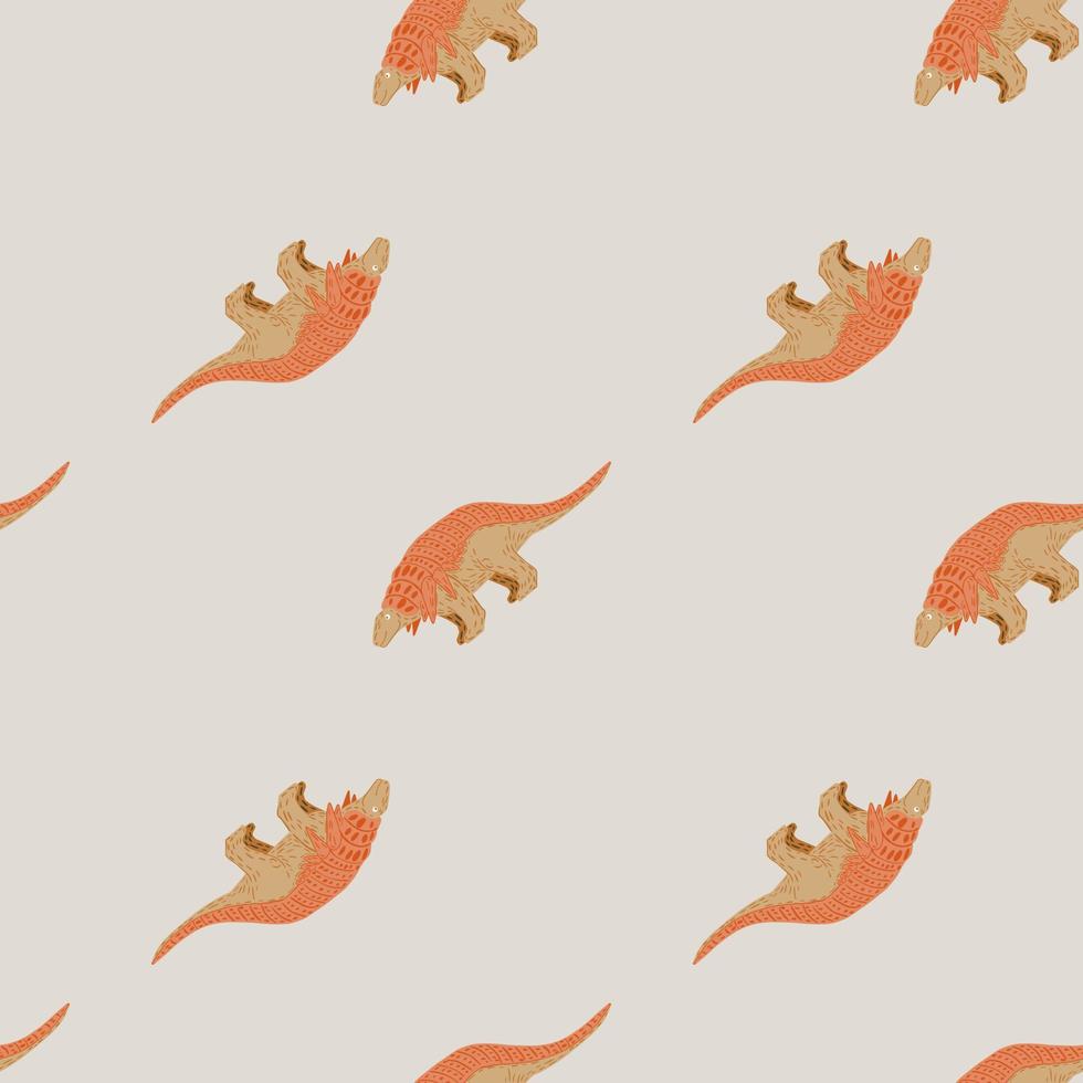 patrón sin costuras de estilo infantil de dibujos animados con elementos de dinosaurios naranjas. fondo gris claro. vector
