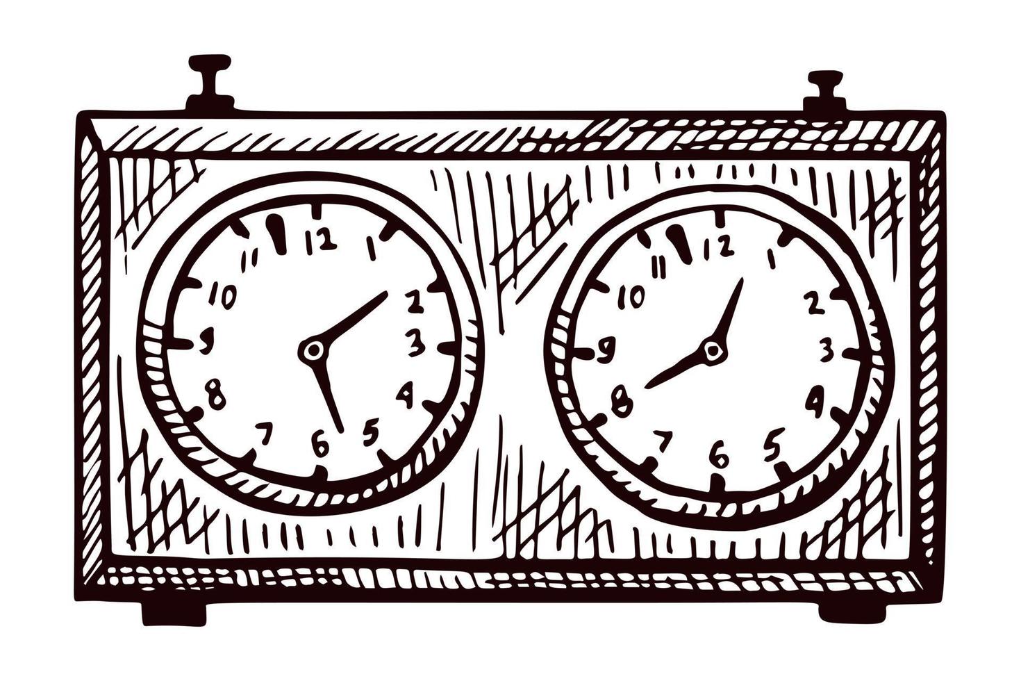 Chess clock sketch isolated. Retro watch for chess game in hand drawn style. vector