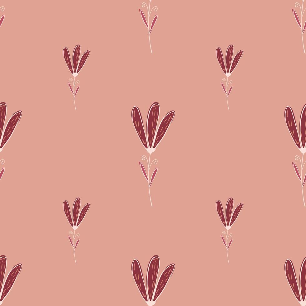 Minimalistic seamless pattern with simple flower elements. Pink light background. Plant print. vector