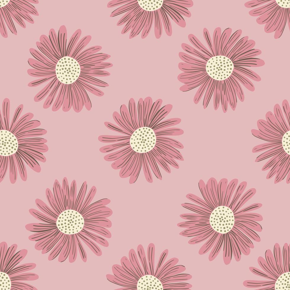 Bloom seamless pattern in pale pink tones with hand drawn decorative daisy flower bud silhouettes. Botanic backdrop. vector