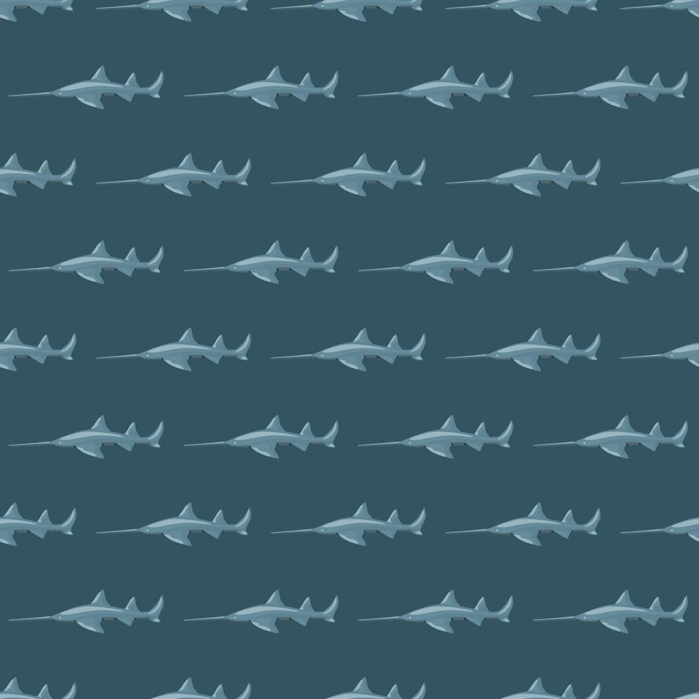 Saw shark seamless pattern in scandinavian style. Marine animals background. Vector illustration for children funny textile.