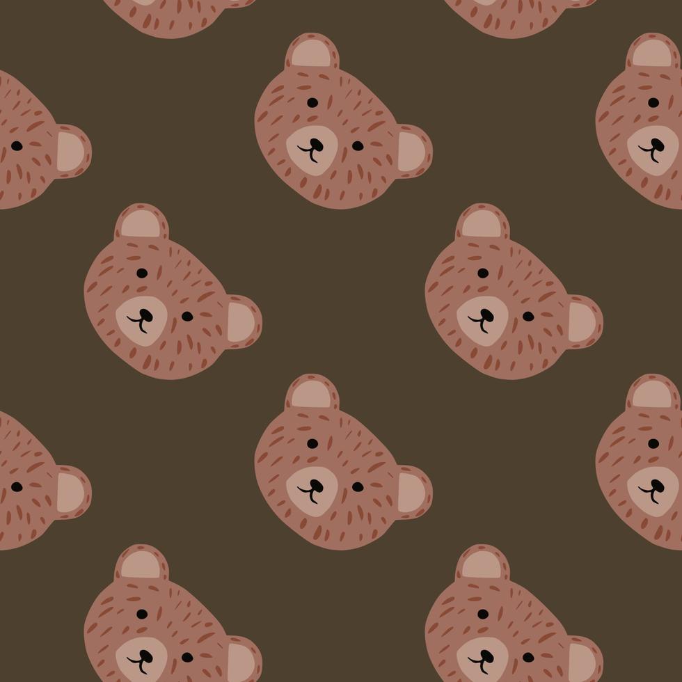 Bear pattern seamless in freehand style. Head animals on colorful background. Vector illustration for textile.