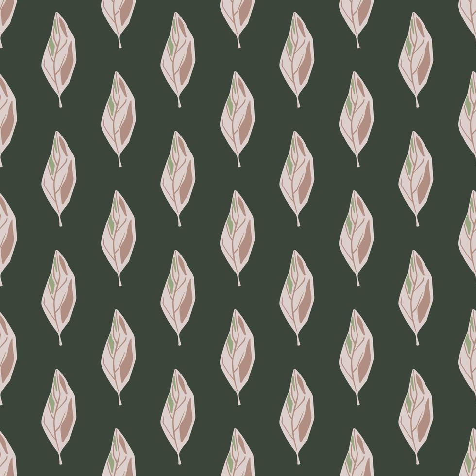 Simple leaf ornament seamless pattern. Botanic print in pastel tones on dark background. vector