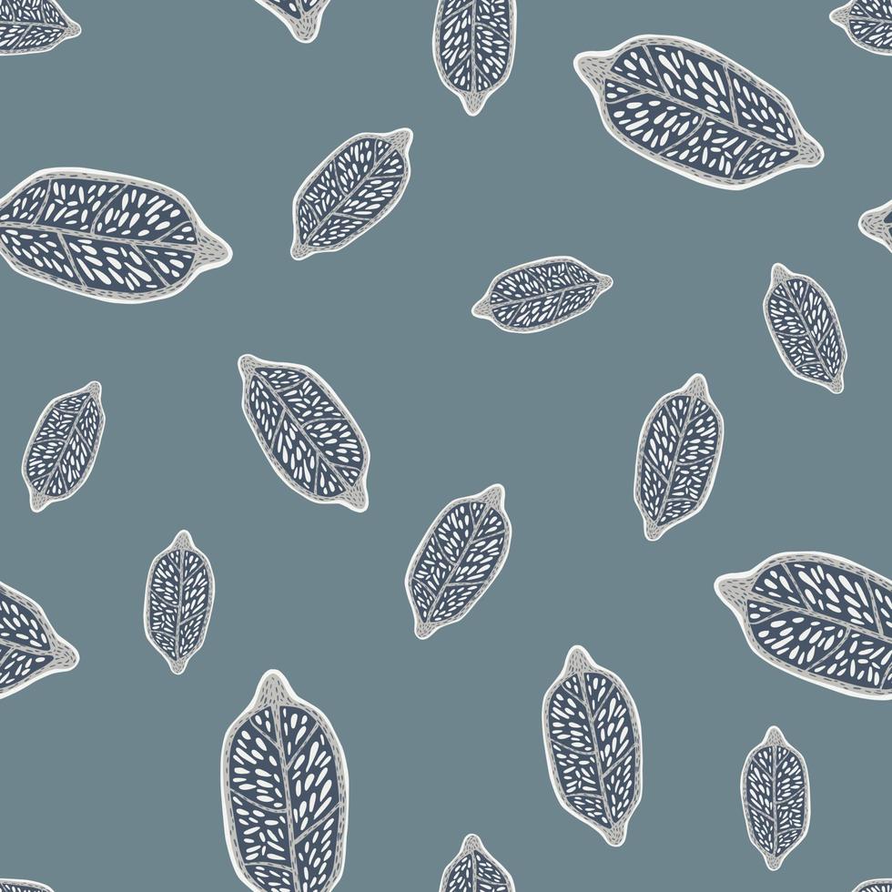 Random abstract seamless pattern with creative lemon shapes print. Pale blue and grey tones backdrop. vector