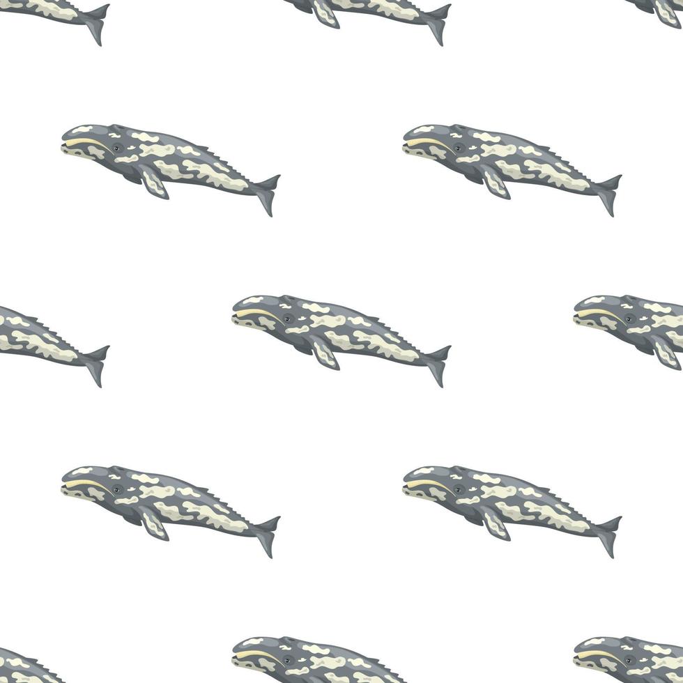 patrón sin costuras con ballena gris sobre fondo blanco. plantilla de personaje de dibujos animados del océano para tela. vector