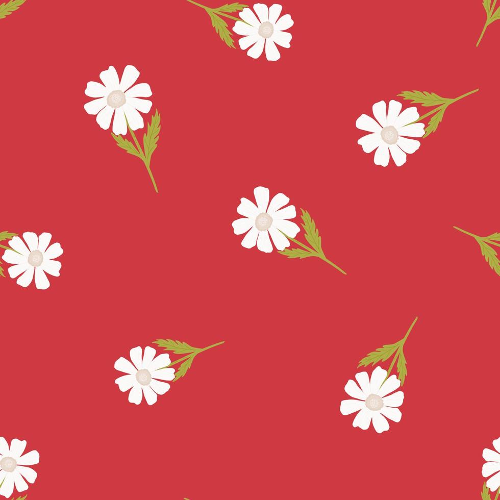 Chamomile pattern seamless in freehand style. Spring flowers on colorful background. Vector illustration for textile.