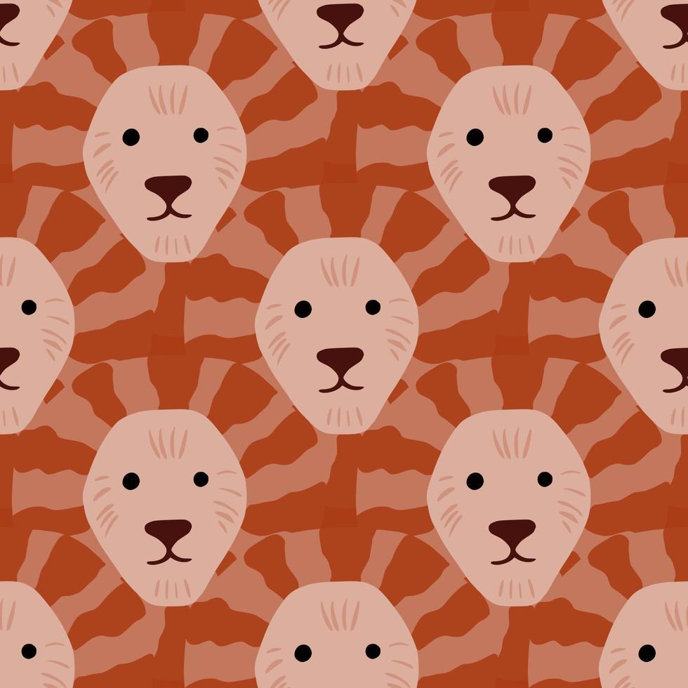 Lion pattern seamless in freehand style. Head predator on colorful background. Vector illustration for textile.