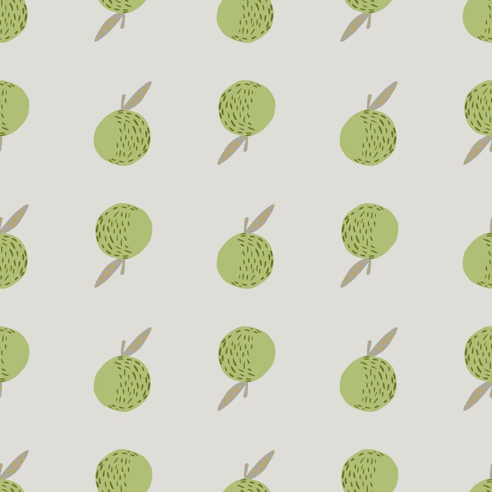 Green healthy vitamin apple ornament seamless pattern. Doodle simple print with light blue background. vector