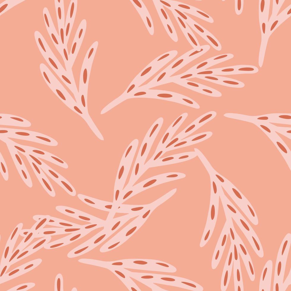 Seamless random abstract print with doodle leaf branches ornament. Pink background. Hand drawn ornament. vector
