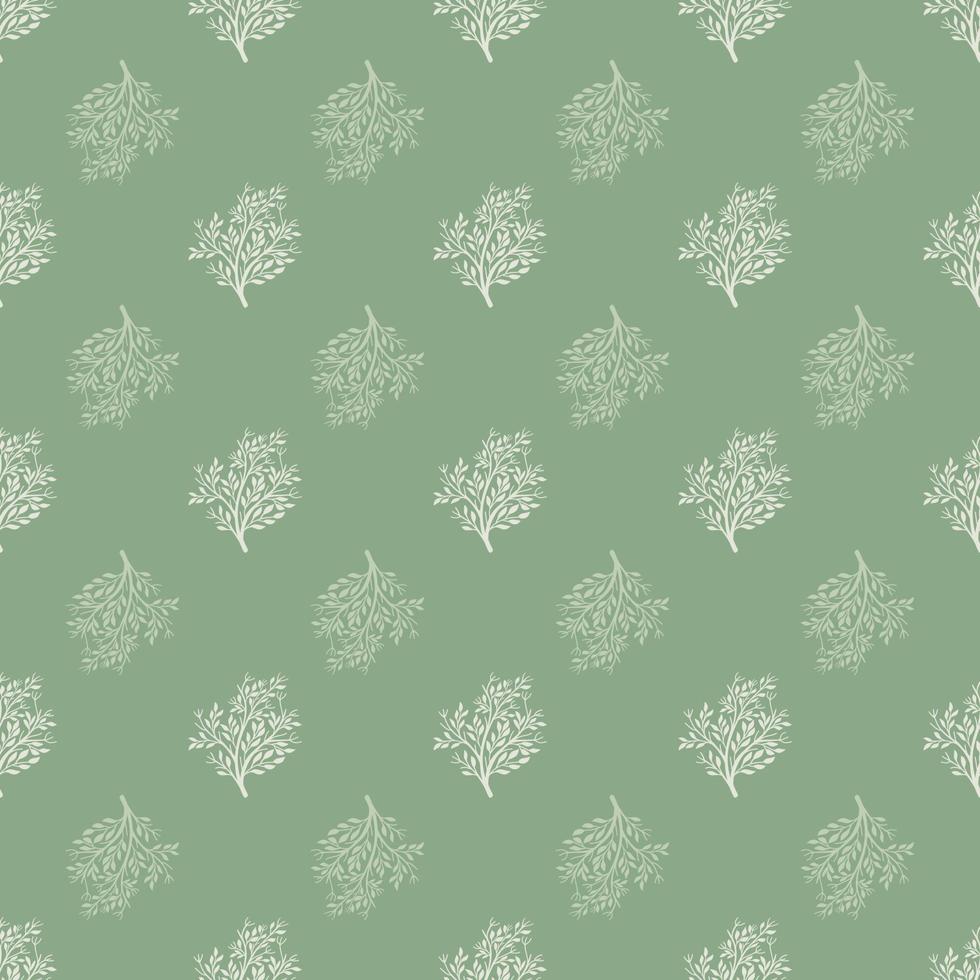 patrón floral vintage sin costuras con formas simples de siluetas de árboles. fondo verde pálido. impresión de la naturaleza. vector