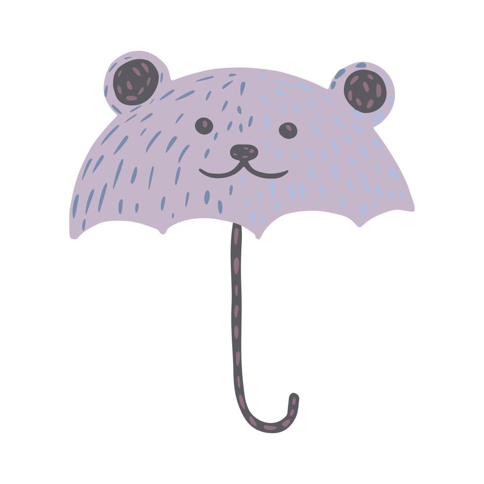 Umbrellas look like bear on white background. Abstract umbrella purple color in doodle. vector