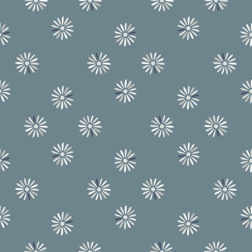 Geometric seamless floral pattern with doodle white ditsy flower print. Blue pastel background. vector