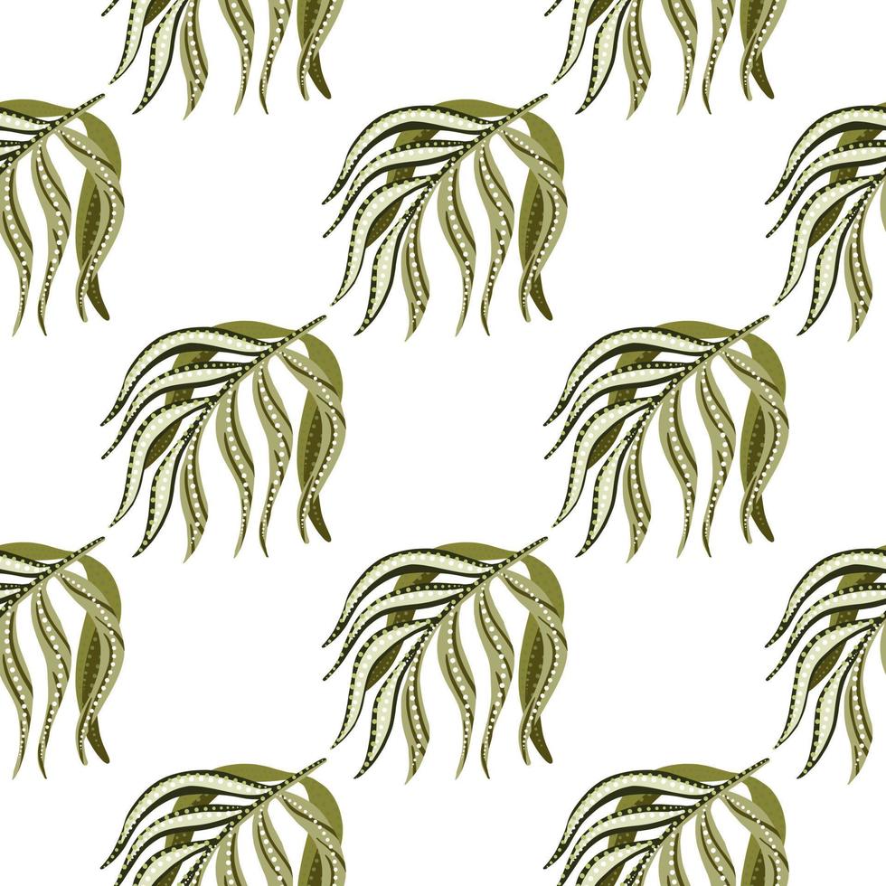 Seamless isolated pattern with green palm leaf elements print. White background. Natural tropic print. vector