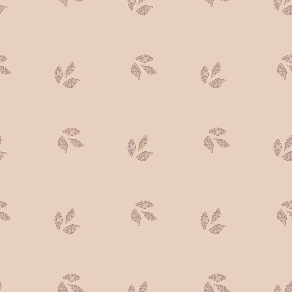 Seamless pattern cardamom on pastel peach background. Cute plant sketch ornament. Geometrical texture template for fabric. vector
