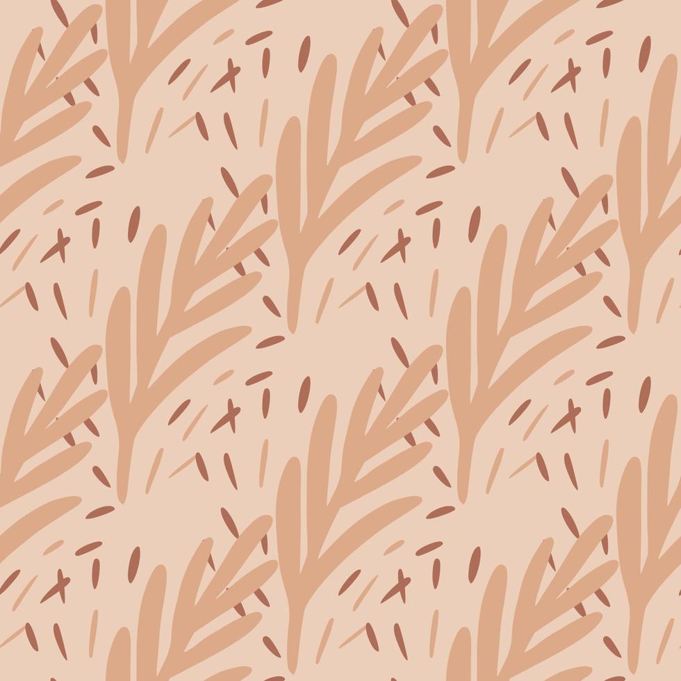 Seamless pattern leaf palm on pink background. Vector foliage template in doodle style. Modern tropical texture.